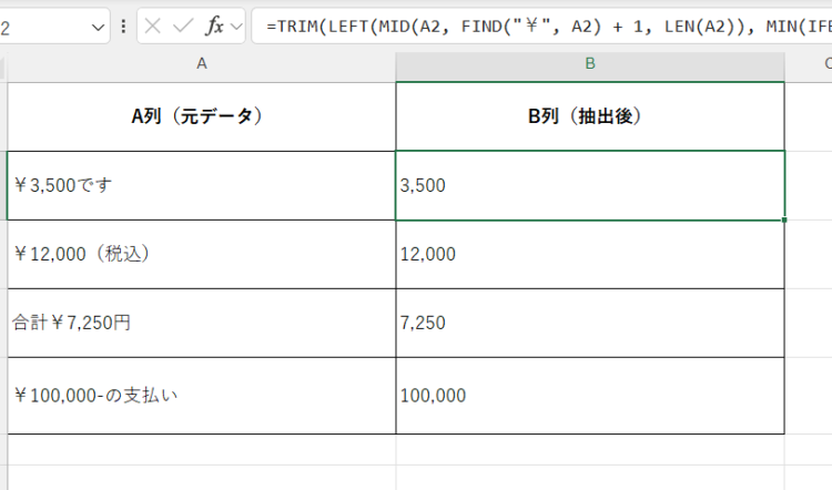 Excel関数の組み合わせ結果